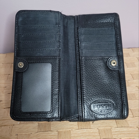 Fossil Black Leather Preston Flap Clutch Wallet - Picture 2 of 8